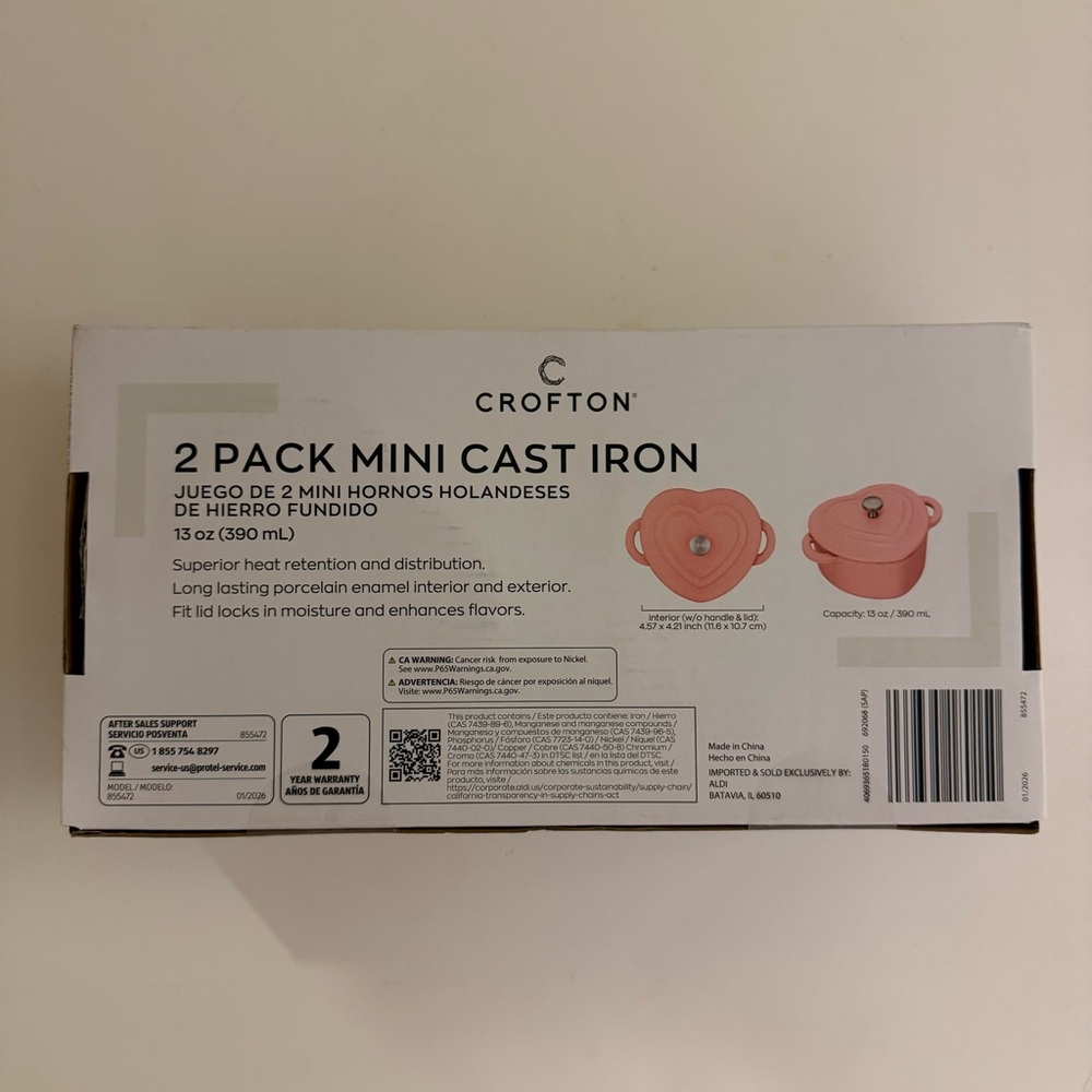 Crofton 2 Pack Mini Pink Heart Cast Iron Dutch Oven - Picture 2 of 4